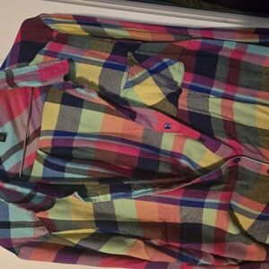 Torrid 2X Red and Pink Button Down Flannel Shirt with Vibrant Plaid